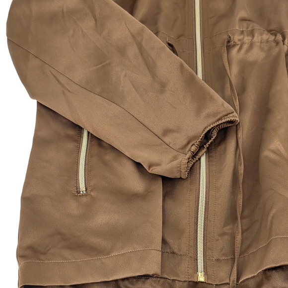 Marc New York Lightweight Anorak Jacket Brown Gold Trim Drawstring Medium - Picture 7 of 9